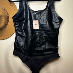 Pinsy Black Faux Leather Bodysuit